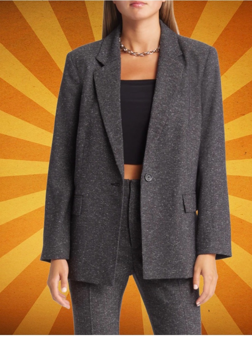 Open Edit Relaxed Women’s Blazer Black Herringbone Size M